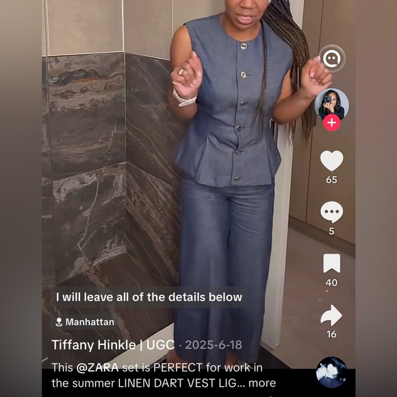 Tailored Sleeveless Button-Front Denim Vest & Wide-Leg Pants Set - Denim - Picture 14 of 15